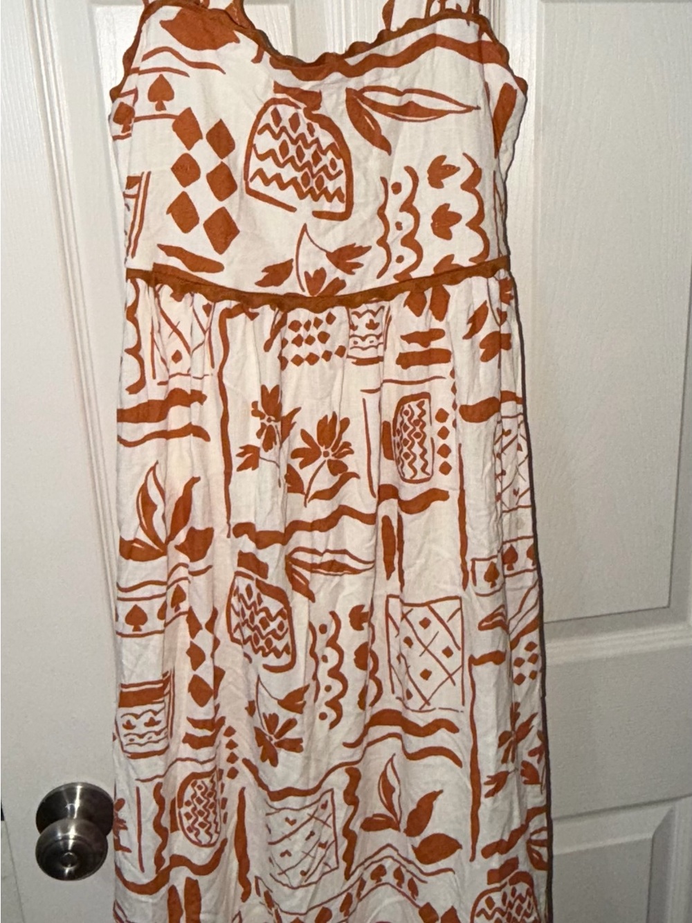 Calypso St. Barth White and Rust Maxi Sundress XS